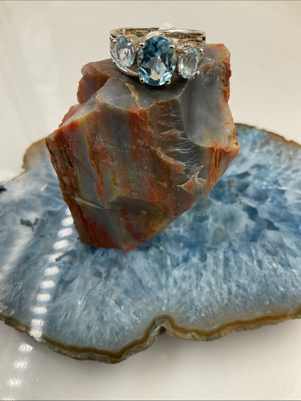 Ross¥Simons Three-Stone Sky Blue Topaz Sterling Ring - Size 7
